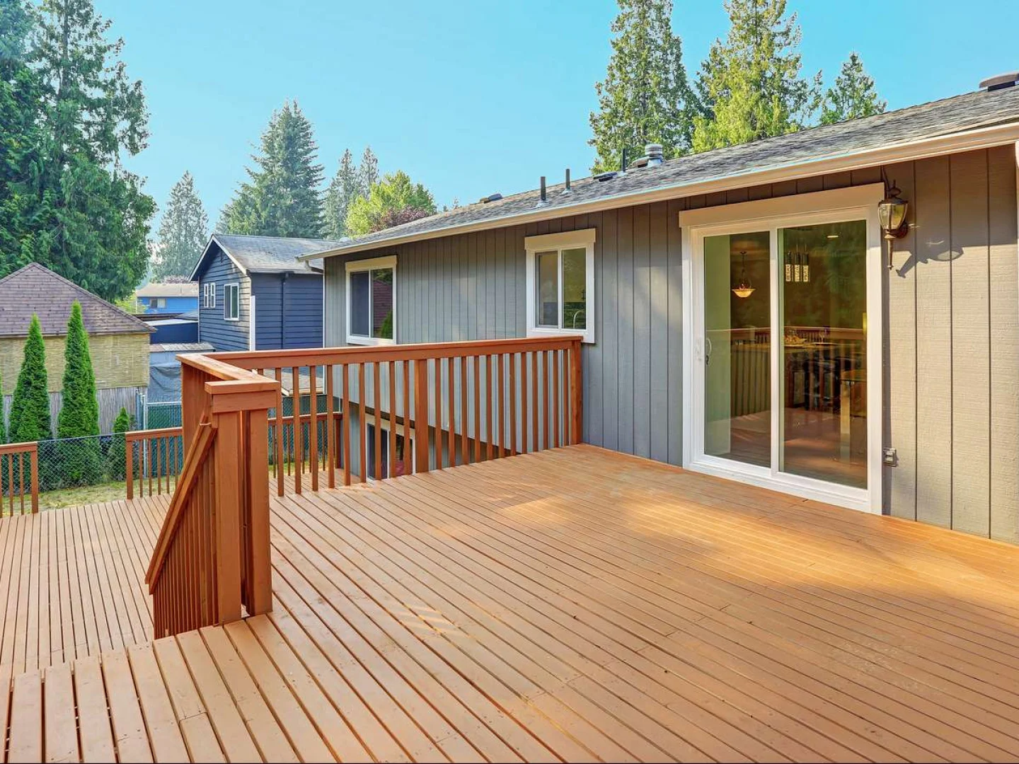 Newly crafted deck outside the back door of home in Grand Rapids, MI